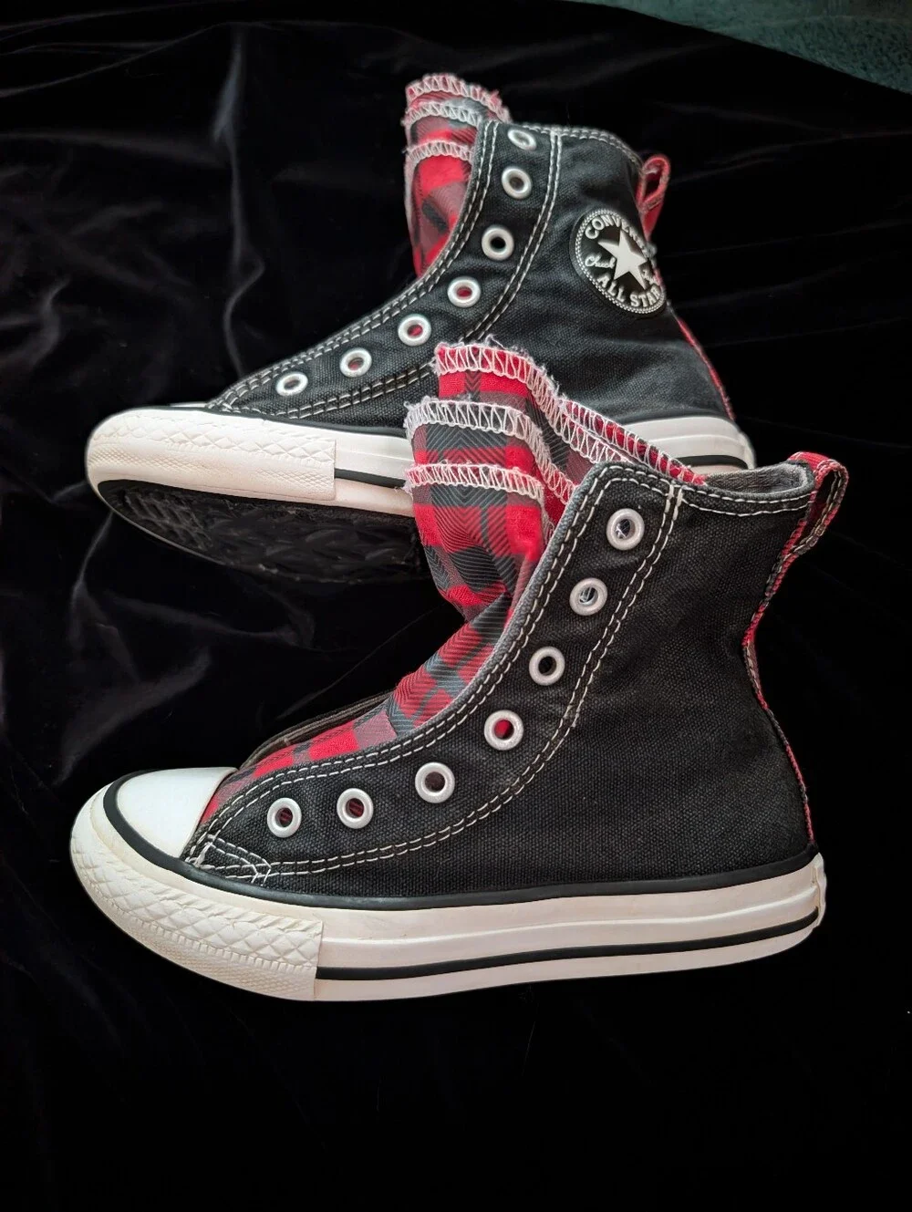 Converse Kids Black & Red Plaid High-Top Sneakers